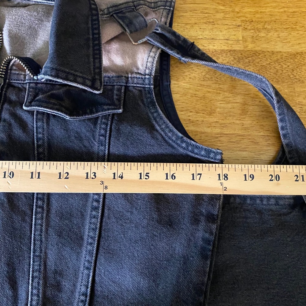 Wrangler Utility Vest Women Sample Brown Tint Black Denim Zip Cargo Grunge - Picture 9 of 10
